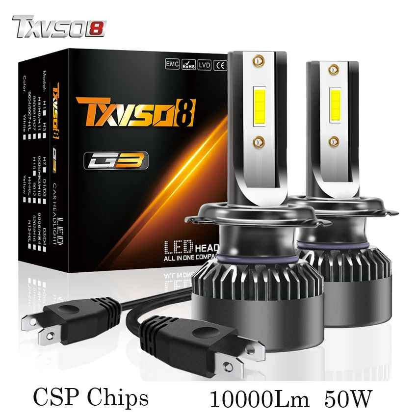 TXVSO8 H7 светодиодный фары 6000K светодиоды с чипом CSP 10000Lm 50w Противотуманные фары Tubor светодиодный H1 H4 H11 9005 HB3 9006 HB4 9012 авто фары