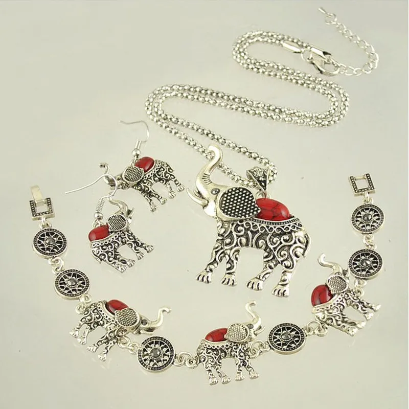 Комплект ювелирных изделий из трех предметов в стиле ретро со стразами и слоном