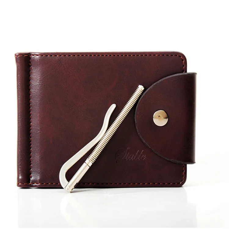 Новинка 2016 мужской кожаный зажим для денег черный с застежкой из натуральной