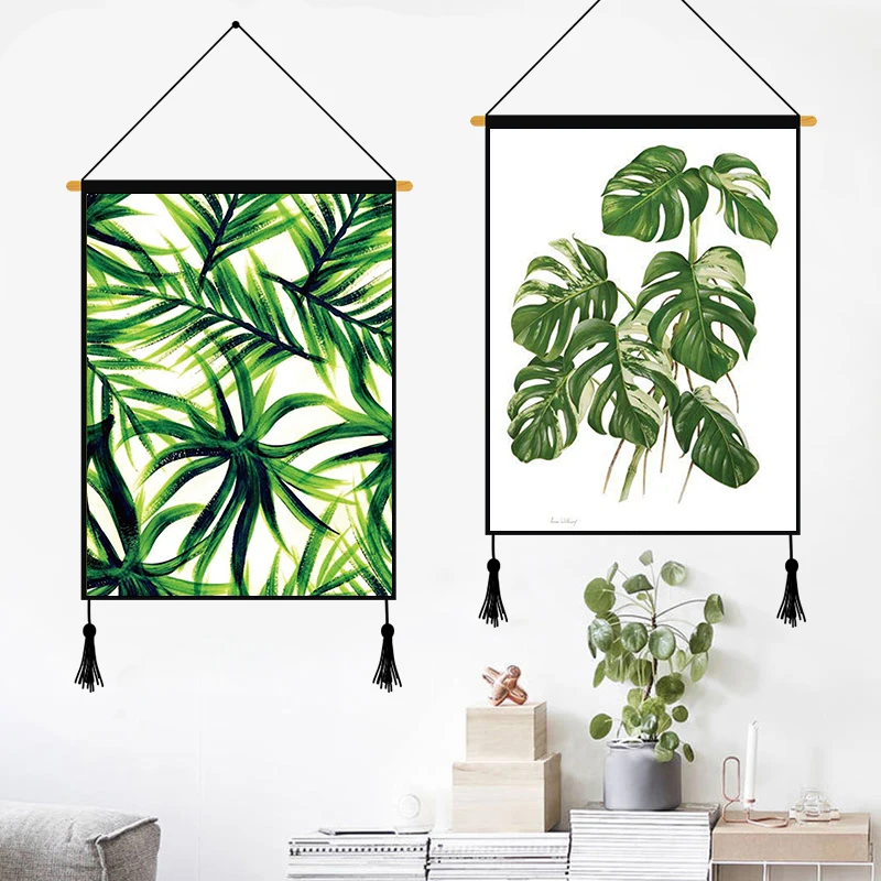 Холщовые картины с тропическими листьями настенные Висячие постеры зелеными