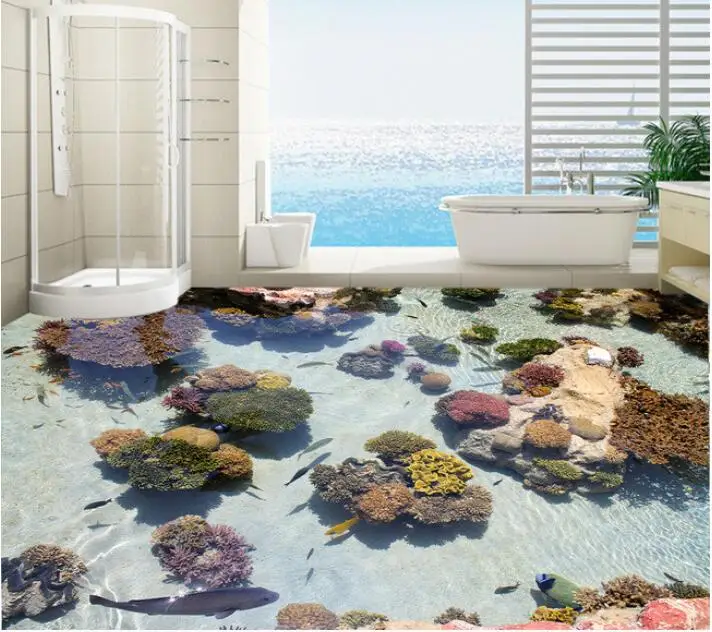 

3 d pvc flooring custom of 3d bathroom flooring wall paper Coral sea tropical fish 3 d flooring 3d wall murals wallpaper