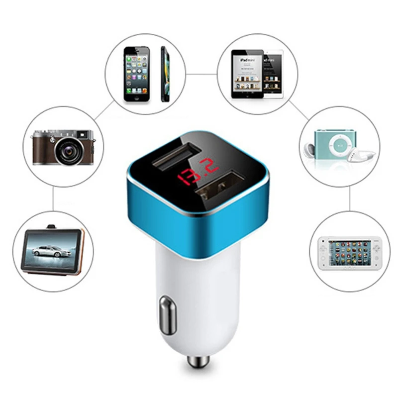 Автомобильное зарядное устройство с двумя usb портами умный светодиодный дисплей