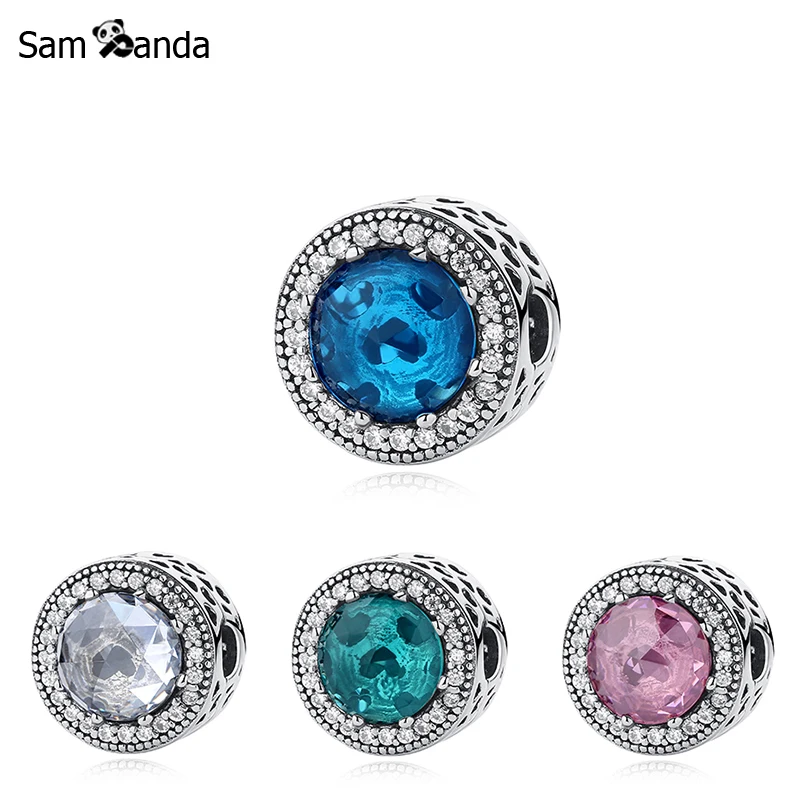 

Authentic 925 Sterling Silver Radiant Hearts Blue CZ Glass Stopper Lock Clip Beads Fit Pandora Original Bracelet Charms Jewelry