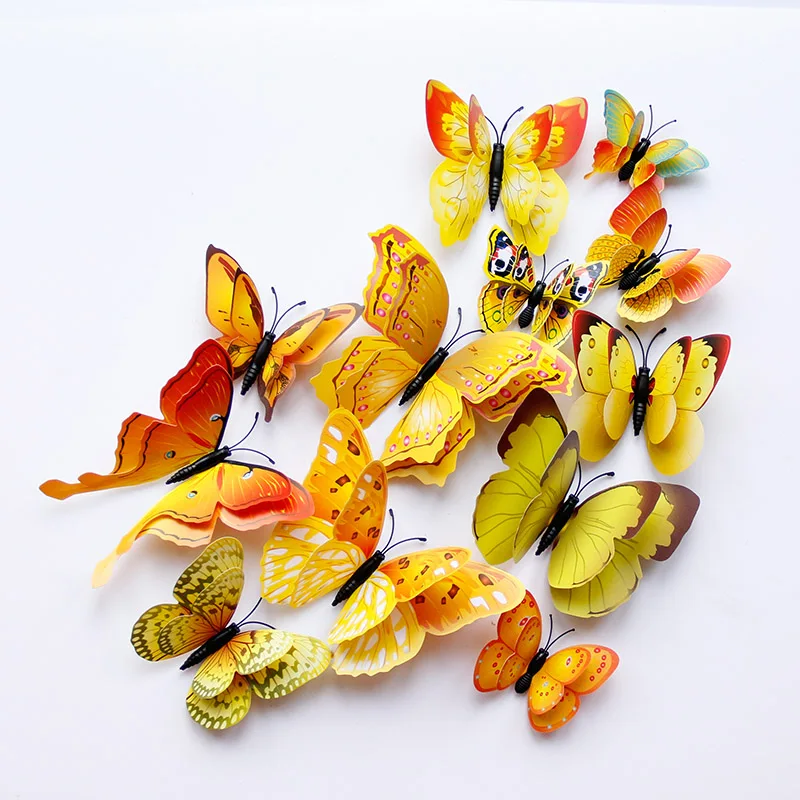 

120pcs Double Layer 3D Butterfly Wedding Party Decoration Stickers Glue Magnetic Frige Sticker Home Decor Simulation butterflies