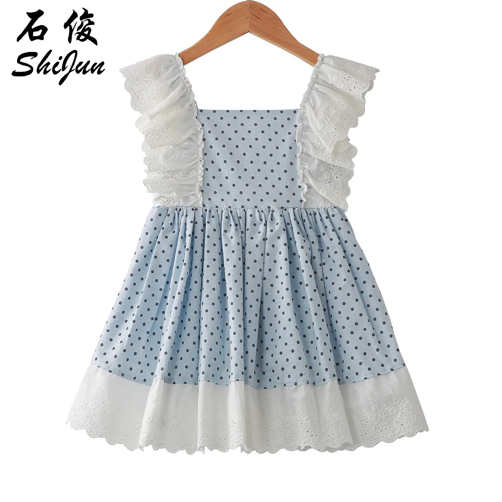 MyLittleOne 2019 Summer Spain Design Polka Dot Vintage Lace Ruffle Linen Little Girl Dress | Детская одежда и обувь