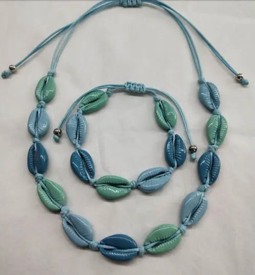 1set Seashells Collar Choker Necklace Women Natural Shells Bohemian Jewelry Simple Bracelet for Woman Girls 8092 | Украшения и