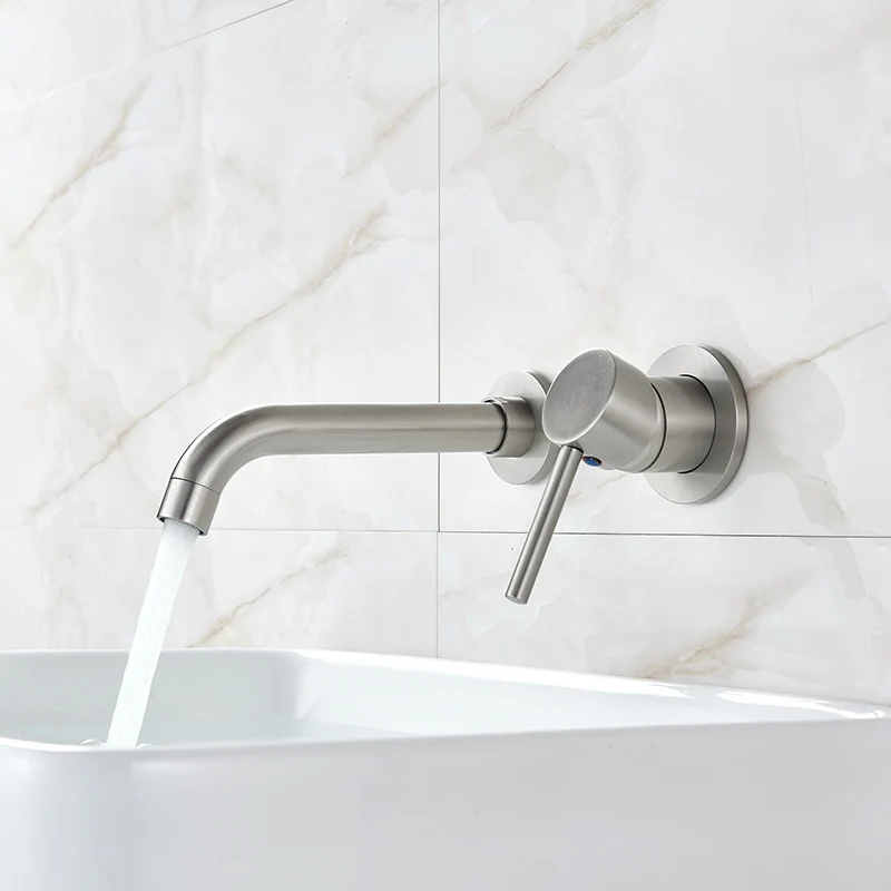 Brushed Nickel Матовый золотой кран для раковины многоцветный латунный кран для раковины ванной комнаты настенный кран с одной ручкой с двумя отверстиями кран-смеситель - Цвет: Brushed Nickel