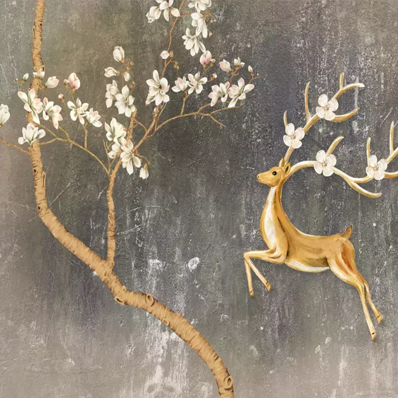 Пользовательские фотообои в стиле ретро ручная роспись Лось Магнолия фрески