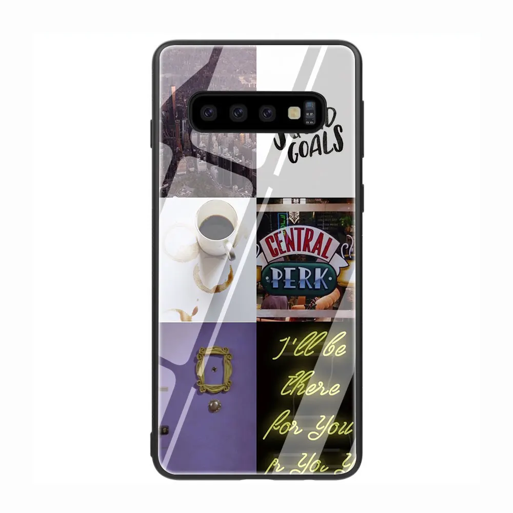 Друзья сезона ТВ закаленное Стекло TPU черный чехол для Galaxy S7 край S8 S9 плюс S10 Note 8 9 A10 20 30 40 50 60 70