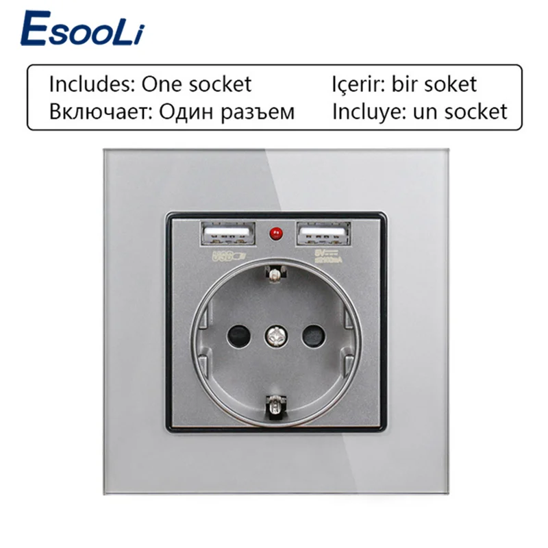 Розетка стеновая Esooli настенная 2 а с двумя USB портами|Электрические розетки| |
