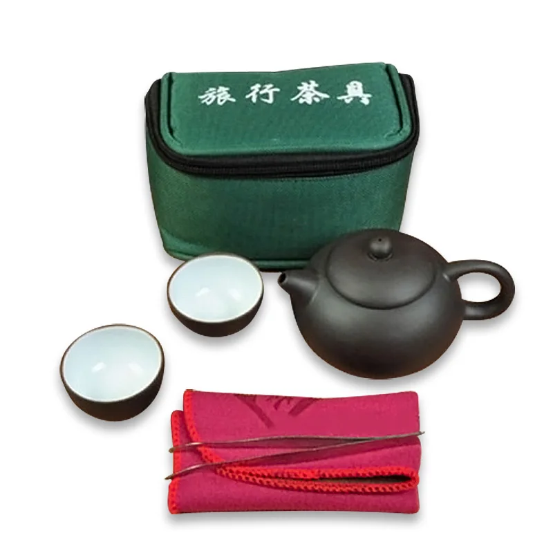 7 шт. дорожный набор керамических чайников с зеленой подарочной сумкой + 1 чайник 2