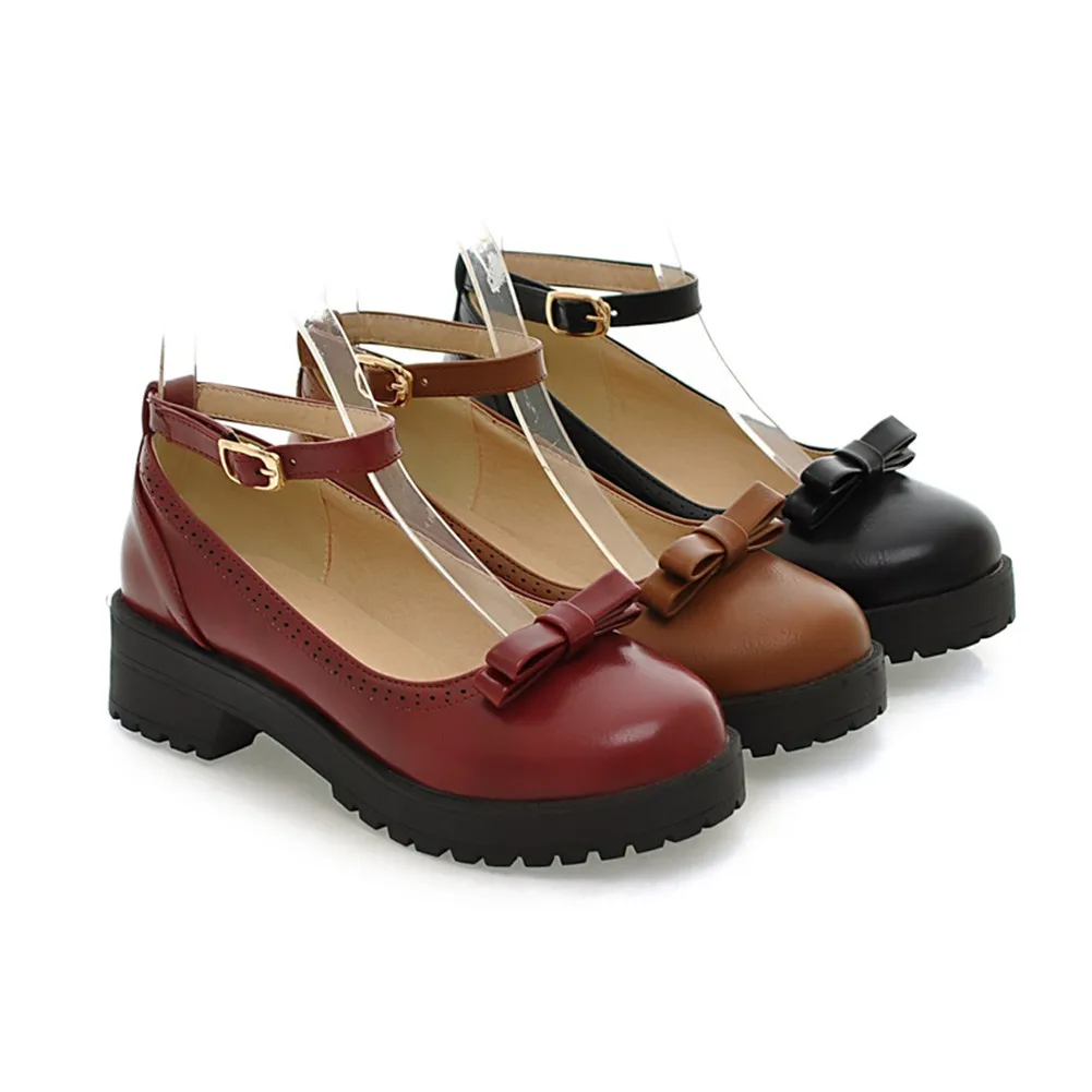 SARAIRIS/Новинка, большие размеры 34-43, туфли на среднем каблуке с ремешком на щиколотке и бантиком, женские повседневные офисные туфли-лодочки в стиле ретро, весна-осень