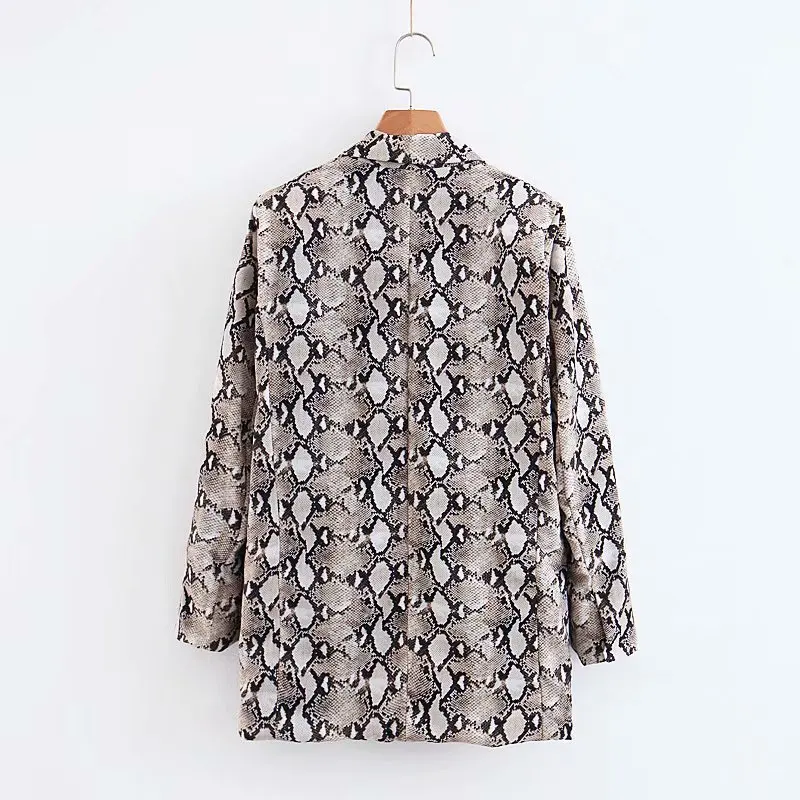 Женский винтажный Блейзер со змеиным принтом Повседневная Верхняя одежда с