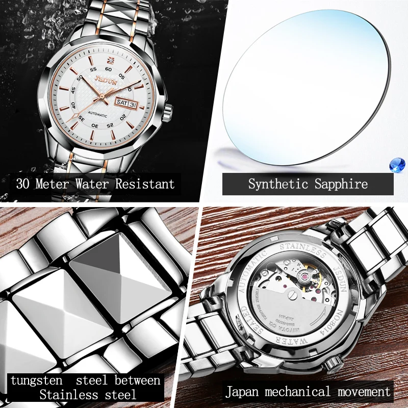 Часы JSDUN Мужские механические брендовые Роскошные полностью стальные