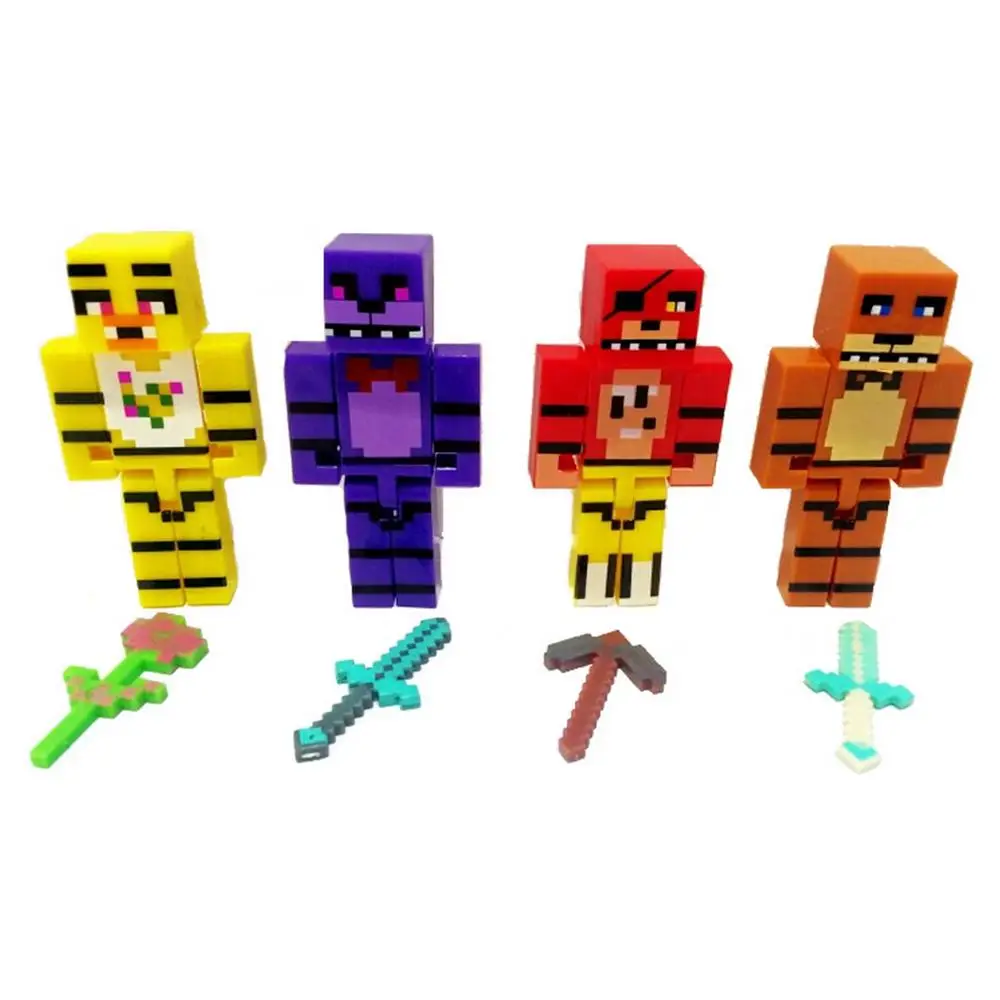 4 шт./набор FNAF Five Nights At Freddy's Figure Toy Фокси Бонни и Чика Фредди, фигурки с мечом, детские блоки, игрушки для мальчиков, подарок