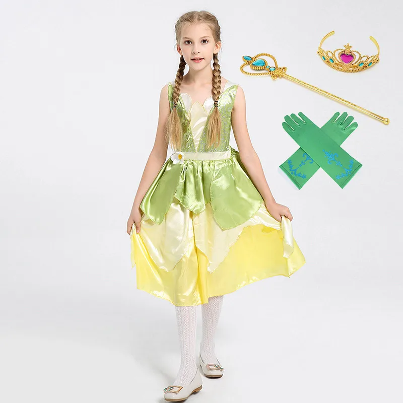 Tiana Dress Set B PaMaBa/платье Тиана принцессы для девочек; Детская летняя одежда; детский маскарадный костюм принцессы и лягушки; платья для дня рождения - Цвет: Tiana Dress Set B