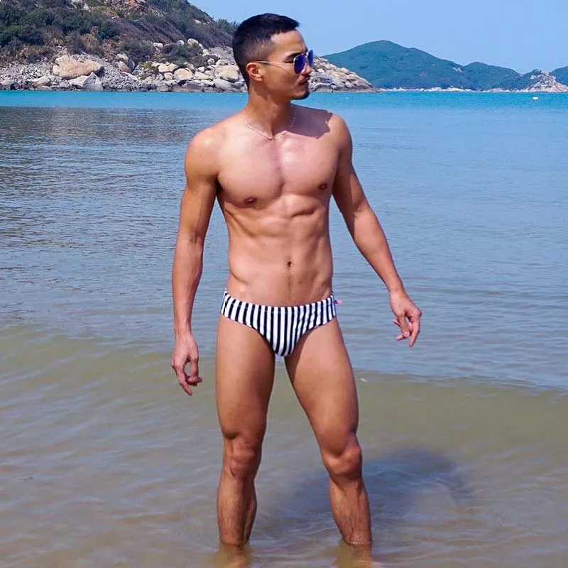 Desmiit, мужские плавки, maillot de bain, трусы, сексуальное бикини, одежда для бассейна, шорты, в полоску, низкая талия, трусы, сетка, с принтом - Цвет: S319