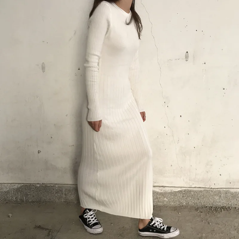 Wixra 2019 осенне зимнее Длинное Платье женское эластичное вязаное элегантное платье