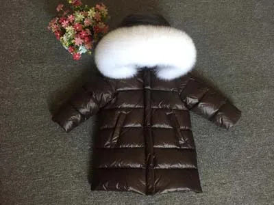 Coffee White Fur Зимняя куртка детский зимний комбинезон для девочек, куртки с натуральным мехом для маленьких девочек Детская верхняя одежда, парка, пальто Одежда для маленьких девочек - Цвет: Coffee White Fur