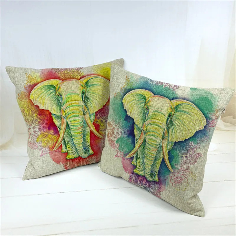 Новинка наволочка из хлопка и льна подушка с принтом слона мультфильма домашний