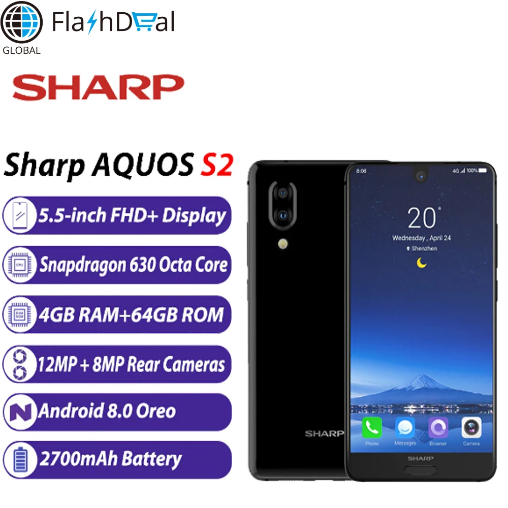 Смартфон Sharp Aquos S2 с глобальной версией 5 дюймов ОЗУ 4 Гб ПЗУ 64 ГБ Snapdragon 630 Android 8 0 2700