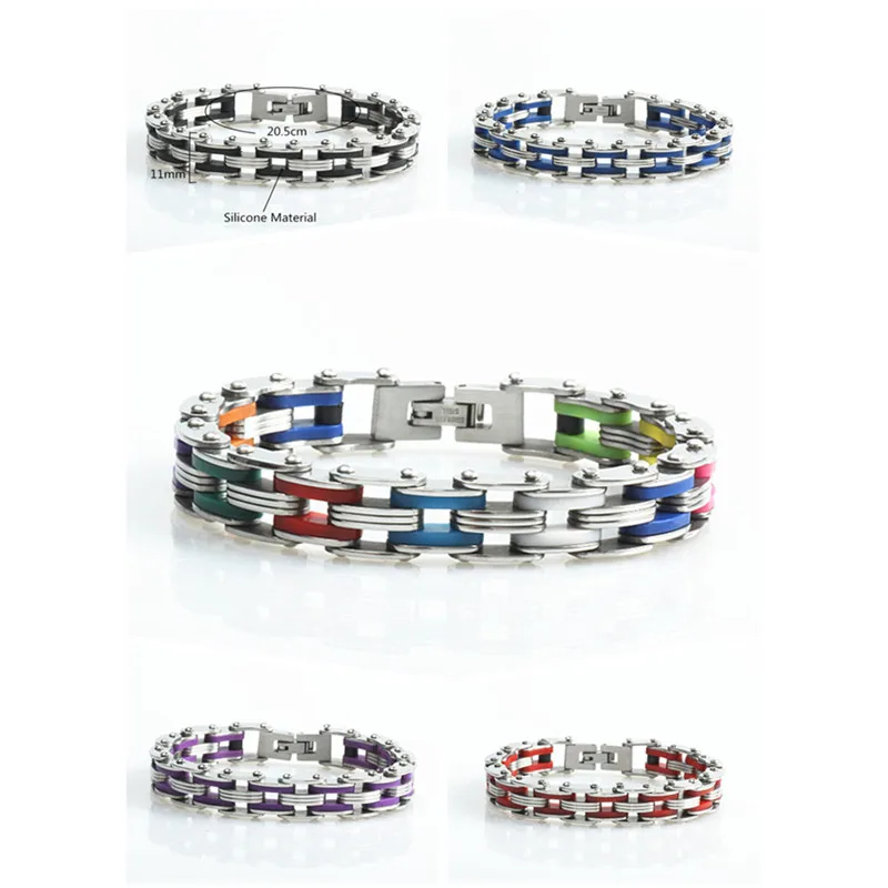 Silicone Stainless Steel Bracelet Men Bangle Rainbow Color 316L bracelet men | Bracelets