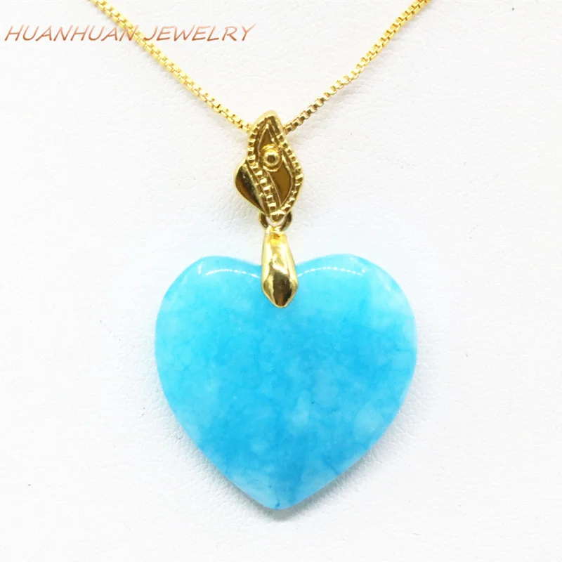 Новый Камень Подвеска для женщин в форме сердца 25 мм синий натуральный нефрит
