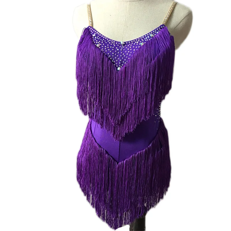 Purple Dress Лидер продаж, платья для латинских танцев для женщин, черные кружевные Клубные вечерние платья для танцовщицы, певицы, артиста, черное платье с бахромой DM1034 - Цвет: Purple Dress