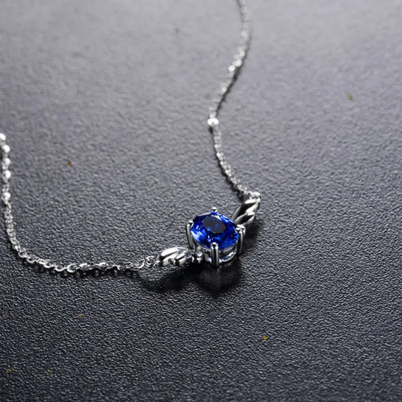Ожерелье из белого золота с натуральным сапфиром 18 К Подвеска для женщин