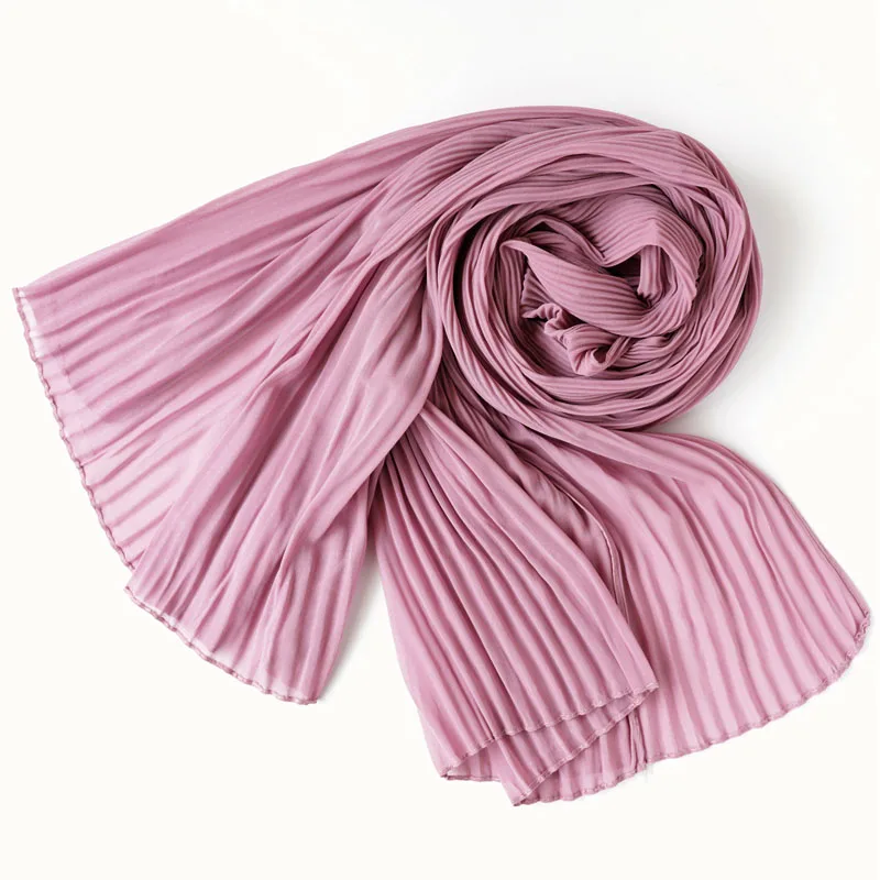 10 dusty pink Цельный женский шарф, длинные мусульманские платки, гофрированные хиджабы, сплошной простой плиссированный шифоновый хиджаб шарф - Цвет: 10 dusty pink