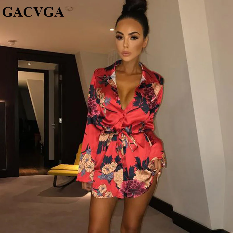 GACVGA 2019 пляжное пикантное платье рубашка с длинным рукавом и цветочным принтом