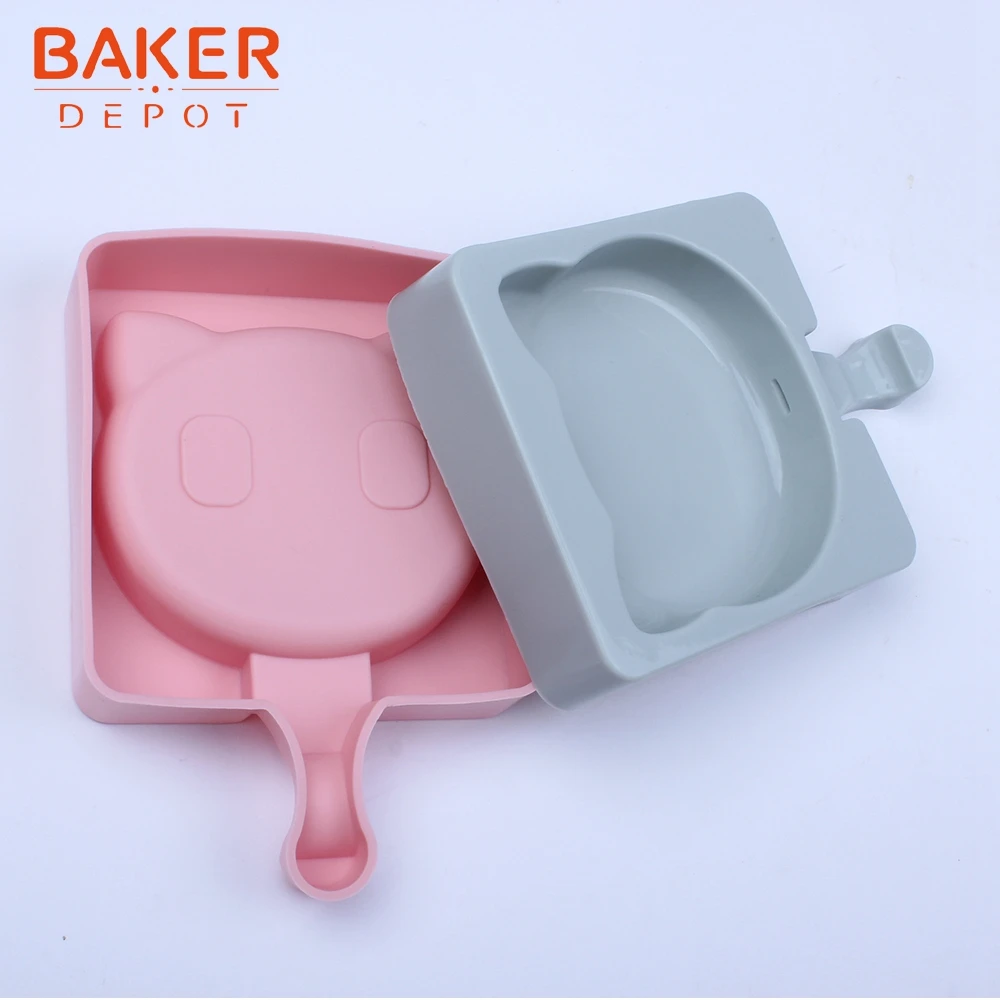 BAKER DEPOT, силиконовая форма для мороженого, форма кошки, замороженный кубик льда, поднос для детских конфет, леденец, инструмент для кубиков льда с деревянной палочкой