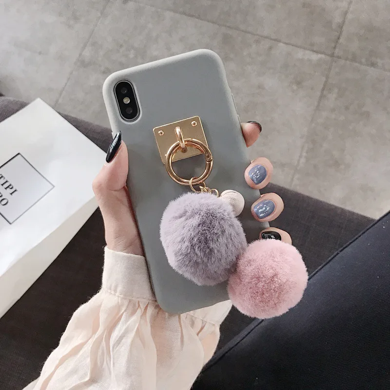 C Роскошный милый 3D брелок из меха лисы мягкий чехол для телефона для iphone X XR XS 11 Pro MAX 6S 7 8 plus для samsung S8 S9 S10 Note cover - Цвет: C