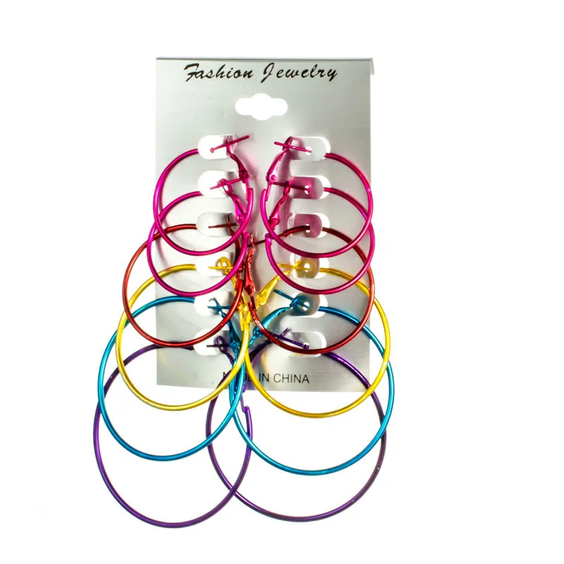 Любовь судьба Мода 6 пар/компл. красочные серьги обруча Маленький Большой Круг