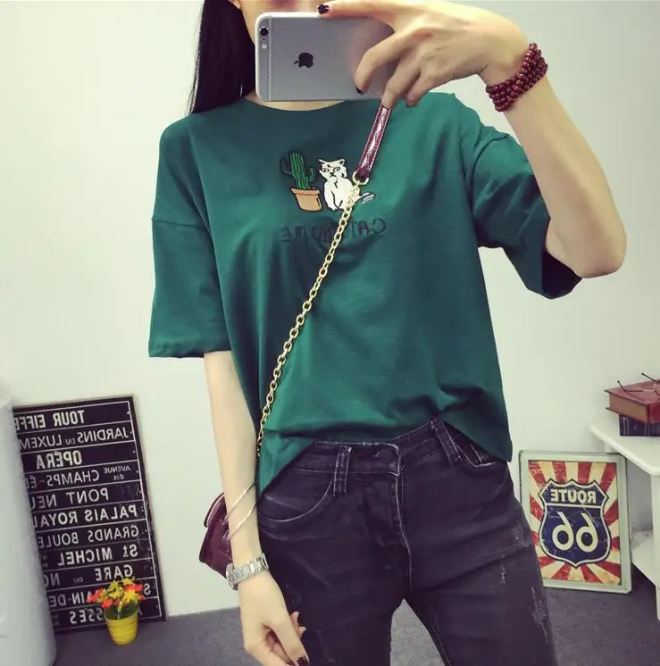 Женская свободная футболка с коротким рукавом и круглым вырезом|fashion t-shirt|t-shirt