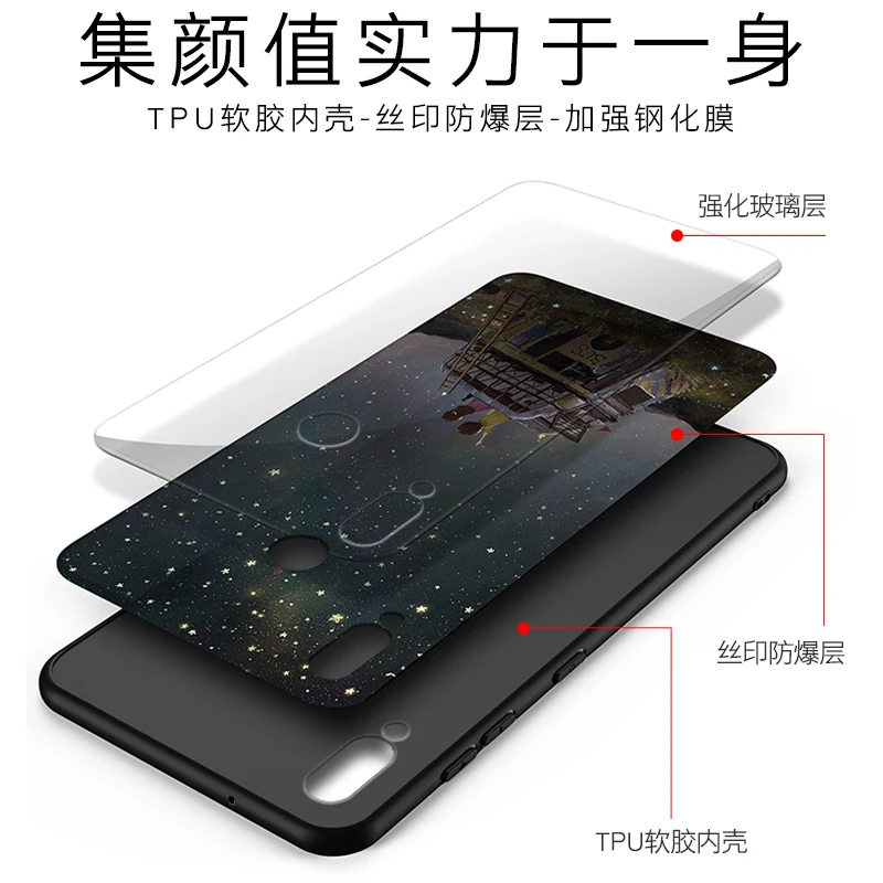 Luxury Case Huawei Y9 2019 Transparent glass&ampTPU Slim Silicone For Cover Coque Fundas |