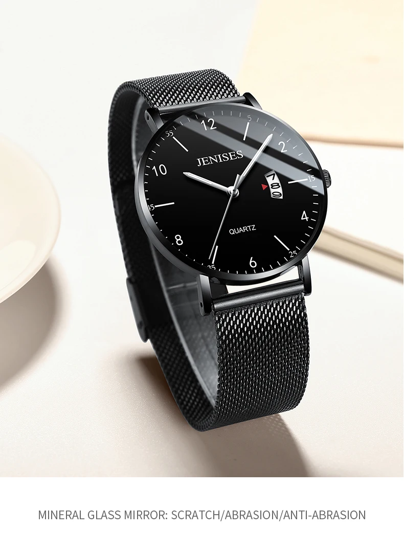 Mens Watches Slim Mesh Steel Date Waterproof Simple Designer Quartz Watch For Men Clock Black Wristwatch Relogio Masculino