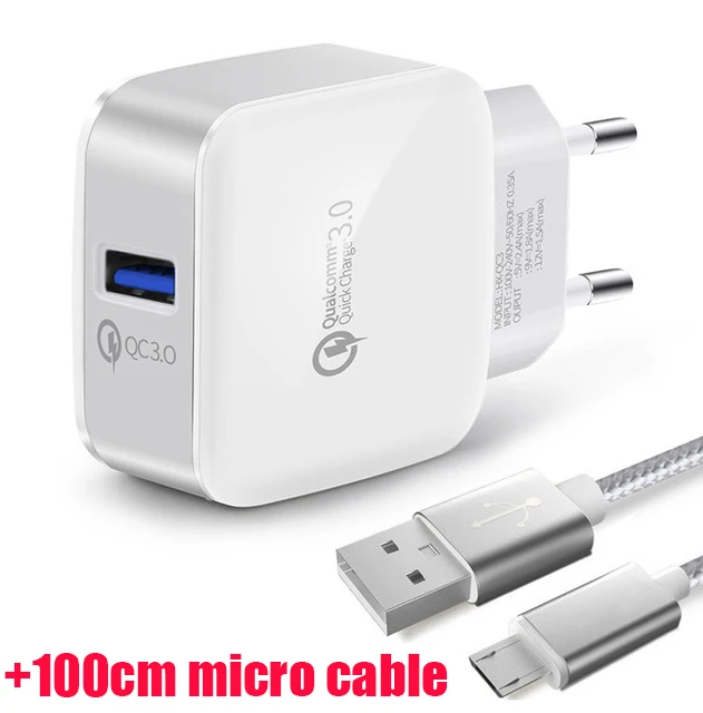 With Micro usb cable USB быстрое зарядное устройство для samsung Galaxy S8 S8+ S7 S6 Edge Быстрая зарядка 3,0 зарядное устройство для мобильного телефона для iphone X 5 6 6S Plus 7 7Plus - Тип штекера: With Micro usb cable