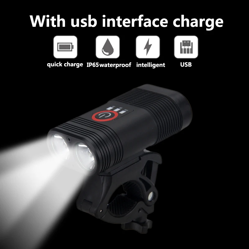 2000lm USB Перезаряжаемый передний велосипедный светильник 2x XM-L T6 светодиодный велосипедный фонарь 5 режимов велосипедный головной светильник со встроенным аккумулятором и зарядным устройством