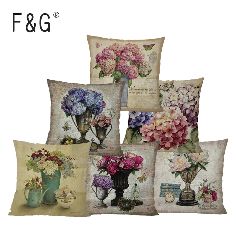 Льняная смесь винтажная Цветочная ваза наволочка для подушки автомобильная
