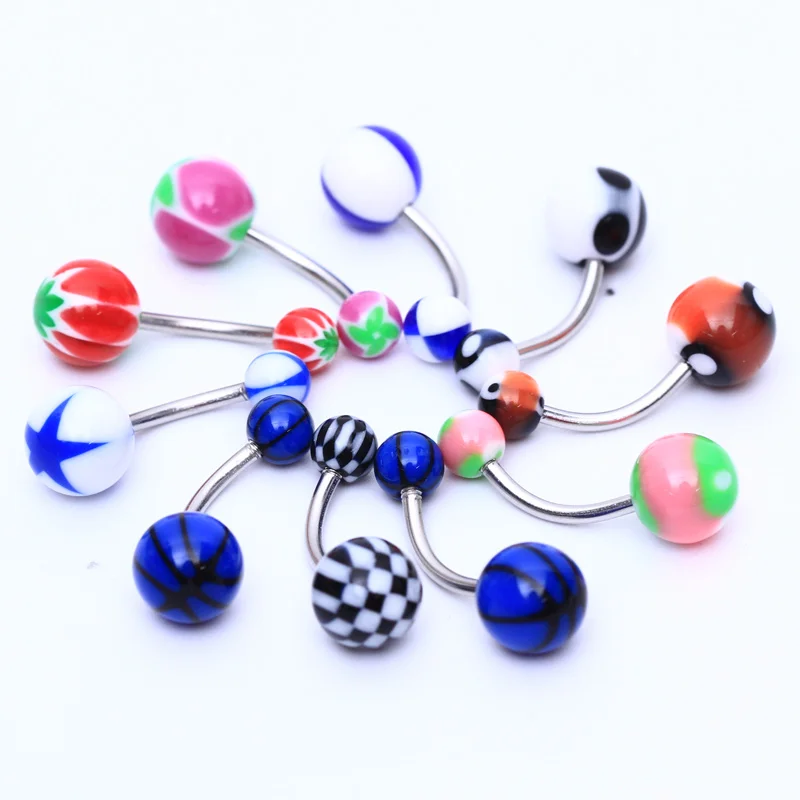 30 шт красочный шарик с полосками хирургическая нержавеющая сталь пупка Кольцо