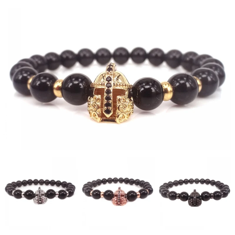 Браслет с бусинами из натурального онкси-камня для мужчин браслеты-гладиаторы