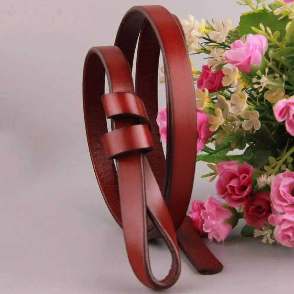Red Brown AKTRIS женский тонкий декоративный пояс женские модные платья Бабочка Узелок стиль натуральная кожа талии цепочки с орнаментом FCO053 - Цвет: Red Brown