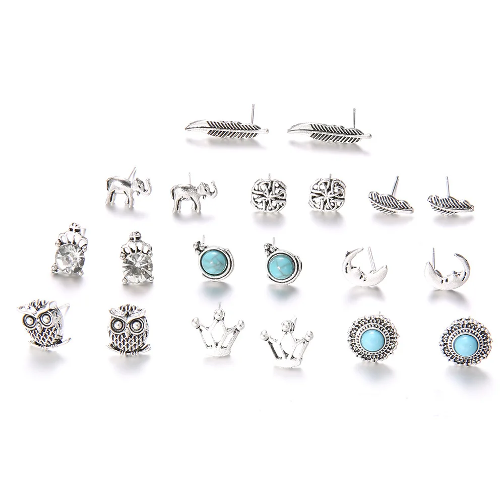 Набор сережек-гвоздиков в виде слона Серьги серебряного цвета античном стиле с