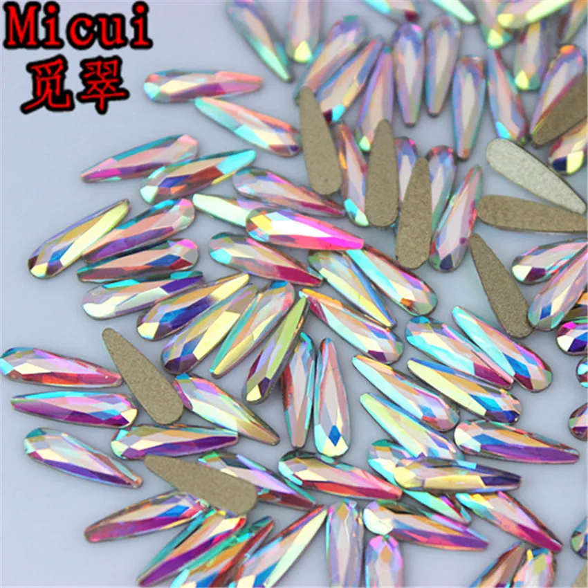 Micui 50 шт. 3*10 мм капли формы AB прозрачное стекло Кристалл Плоская задняя сторона