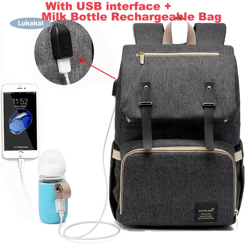 black with USB Сумка для пеленок USB интерфейс рюкзак большой емкости водостойкий детский подгузник сумка перезаряжаемая Материнство Мумия сумка для ухода за ребенком - Цвет: black with USB