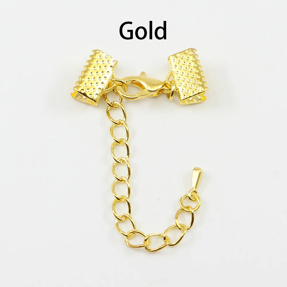 Gold 10 шт./лот, лента, кожаный шнур, концевые застежки, застежки с цепями, застежки-карабины, разъемы для браслета, сделай сам, фурнитура для изготовления ювелирных изделий - Цвет: Gold