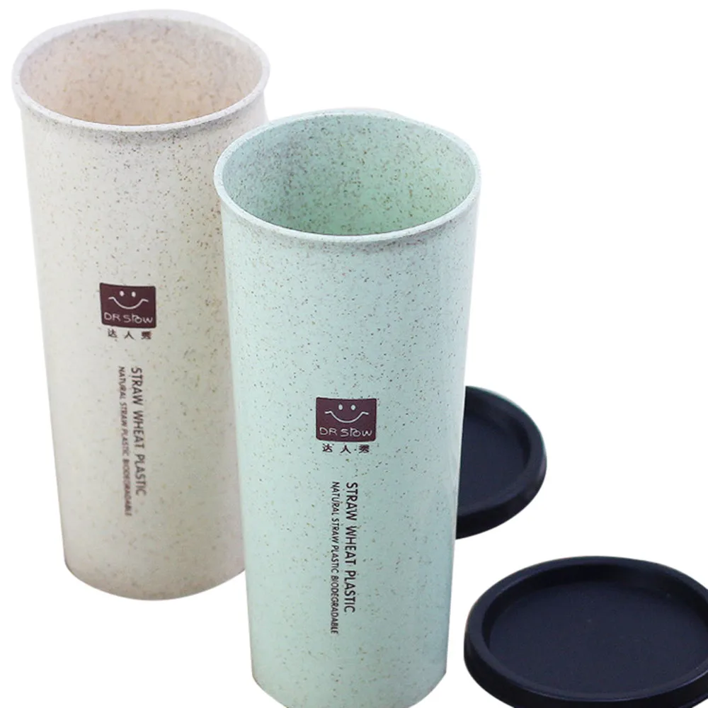 Горячая портативная большая чашка для воды из пшеничной соломы 450 мл с соломинкой