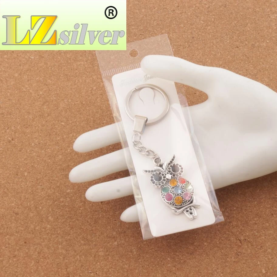 

Colorful Crystal Owl Pendant Key Ring 30mm 15pcs zinc alloy Keychain Key Rings K1598