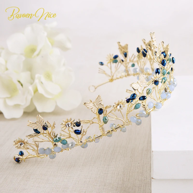 Korean Baroque BlackBlue Rhinestone Bridal Gold Headbands Tiaras Princess Wedding Hair Accessories  Украшения и